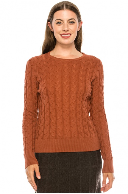 Rust Cable Knit Sweater Modest Women Clothing YAL New York